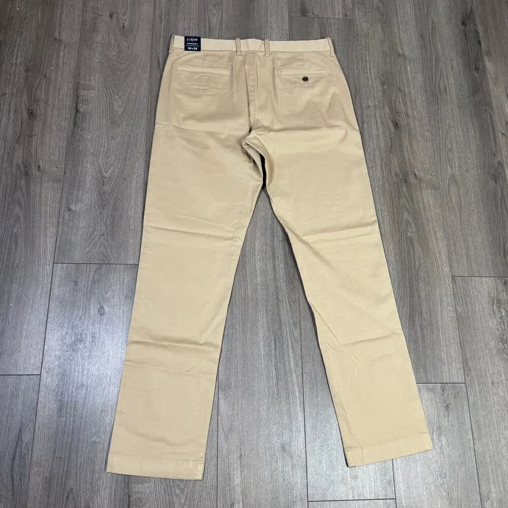 J.Crew Straight-Fit Flex Chino Pants Mens 34x34 Khaki Flat Front Zip Fly Stretch
